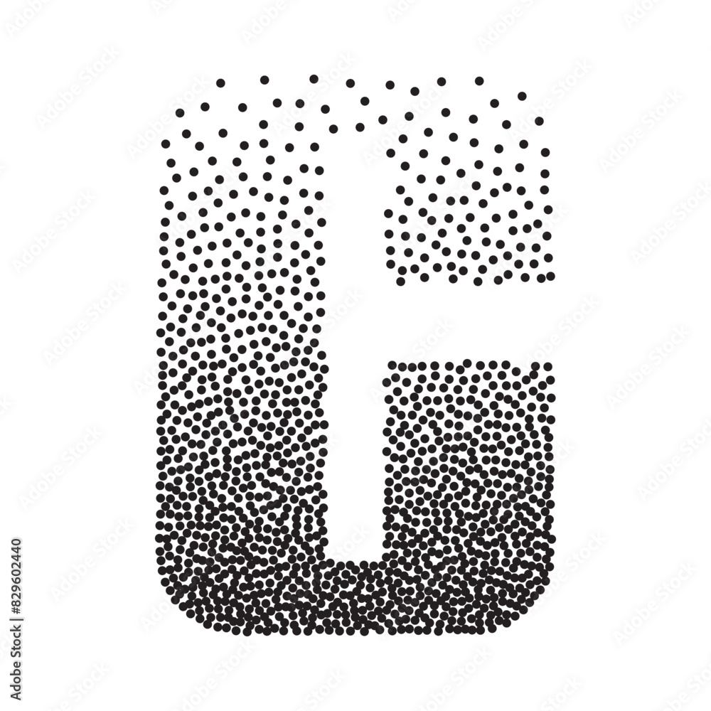 Halftone gradient grain letter C. Vector stipple dotted textured font