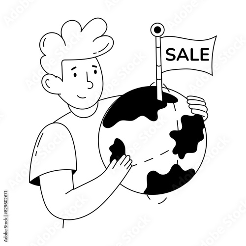 An editable doodle mini illustration of worldwide sale 