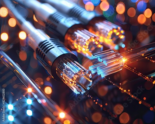 Fiber optic cables transmitting data © Fahira