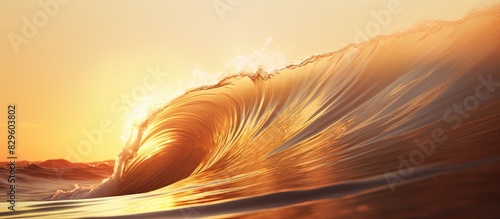 Close up artistic photo of a wave receding on a beach at sunset with copy space image photo