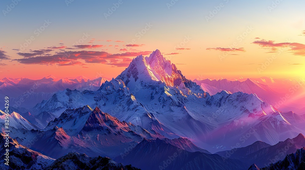 The silhouette of a mountain range, its peaks softened by the light of a rising sun.