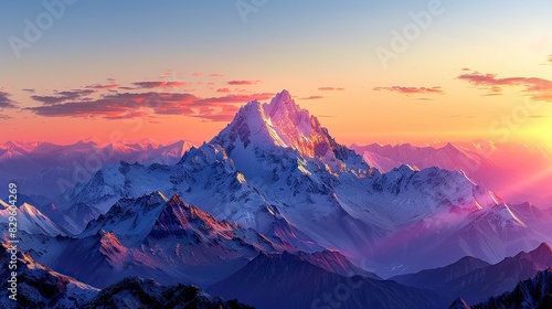 The silhouette of a mountain range, its peaks softened by the light of a rising sun. photo