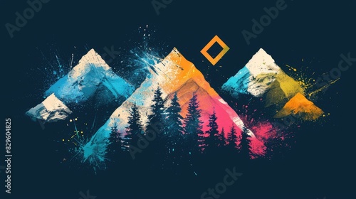 Abstract Composition Featuring Dynamic Brush Strokes And Pentagon Shapes Grainy Texture Retro Color Tones Double Exposure Designs