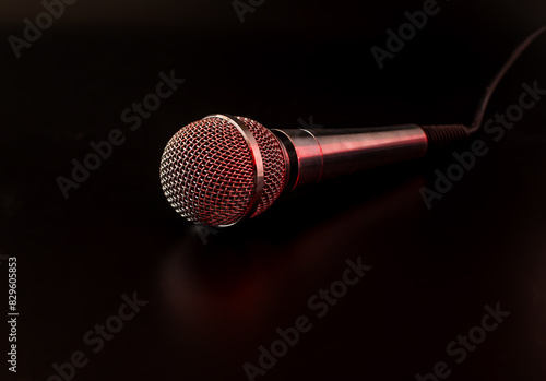 microphone on a black background with red backlight