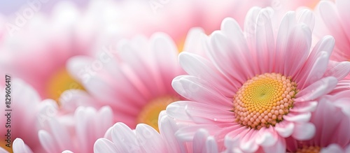 Close up macro shot of a vibrant pink and white English daisy Bellis perennis with a shallow depth of field and selective focus suitable for a copy space image photo