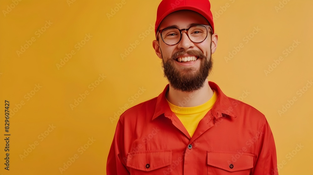 Obraz premium Enthusiastic Delivery Driver Young Professional Exuding Joy in Portrait