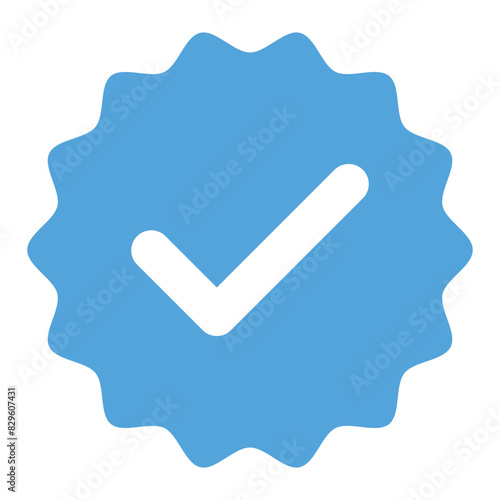Blue tick verified social media account icon. approved profile sign. white tick in rounded corner star. vector illustration on transparent background.