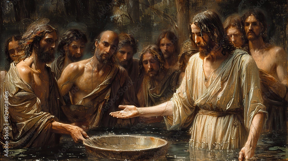 A depiction of Jesus Christ blessing the loaves and fishes.