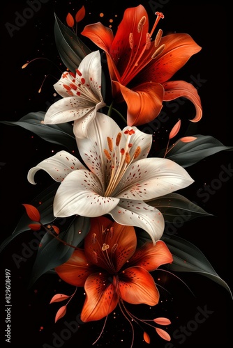 Floral Painting on Black Background