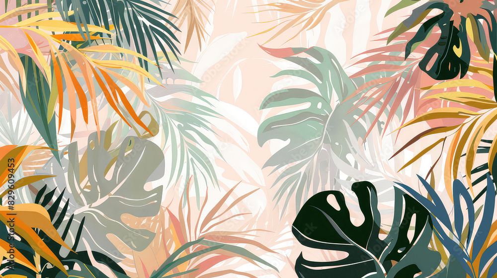 Colorful tropical foliage with overlapping leaves illustration AI generated Colorful tropical foliage with overlapping leaves illustration AI generated