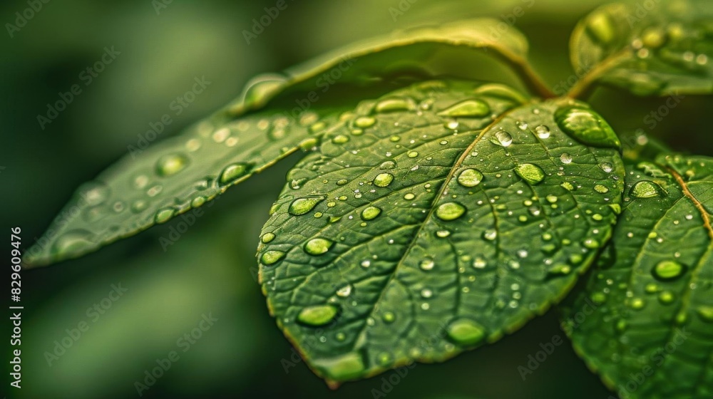 Close-up of green leaves with fresh water droplets, showcasing nature's beauty and freshness, perfect for nature-themed designs and backgrounds. Close-up of green leaves with fresh water droplets, showcasing nature's beauty and freshness, perfect for nature-themed designs and backgrounds.