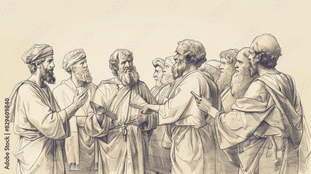 Biblical Illustration: Paul's Missionary Journeys, Preaching Gospel, Facing Opposition, Converting Many, Beige Background, Copyspace Biblical Illustration: Paul's Missionary Journeys, Preaching Gospel, Facing Opposition, Converting Many, Beige Background, Copyspace