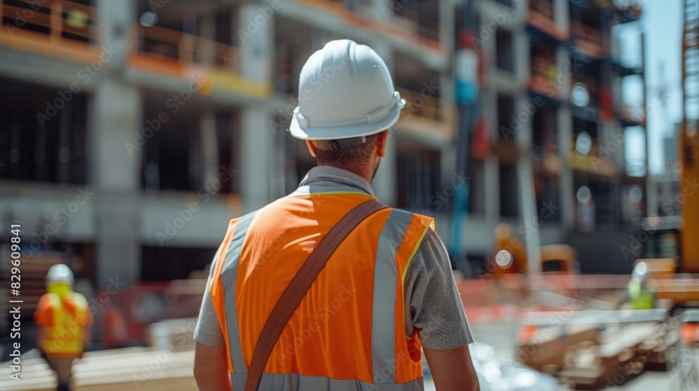 Safety on Construction Sites: workers wearing protective gear, safety signs, and protocols being followed at a busy construction site. Highlight the importance of safety in the construction industry. Safety on Construction Sites: workers wearing protective gear, safety signs, and protocols being followed at a busy construction site. Highlight the importance of safety in the construction industry.