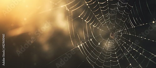 Spider on cobweb with a blurred background creating copy space image