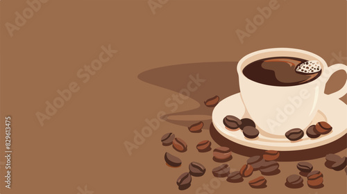 Composition with a cup and coffee beans on a plain br