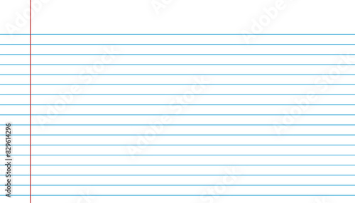 Notebook paper background, blank white worksheet exercise book, lined notebook paper, back to school vector design