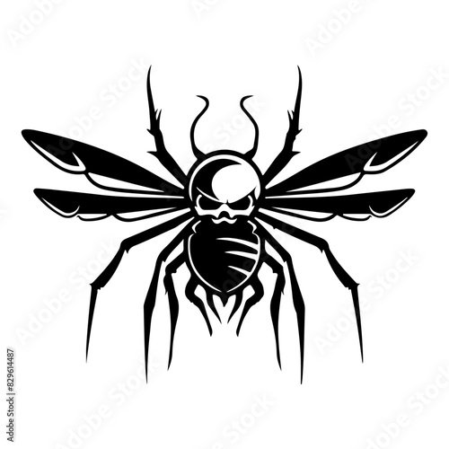 Simple minimalist military drone crew logo, poisonous flying insect style
