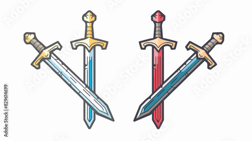 Crossed swords icon outline flat and colored style ve