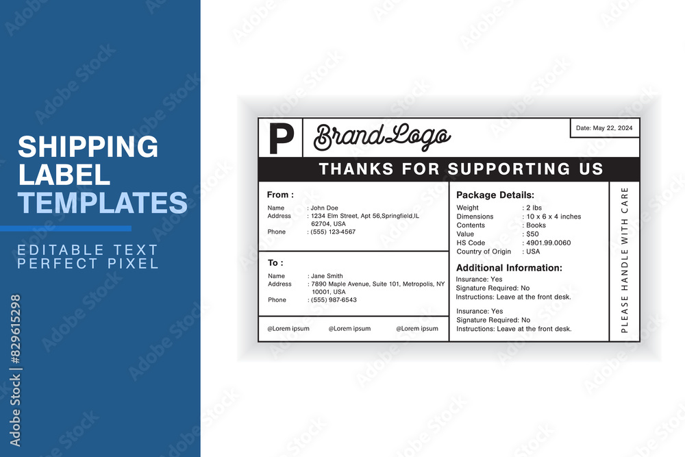 Simple Custom Shipping Label Design Template with Sender, Recipient ...