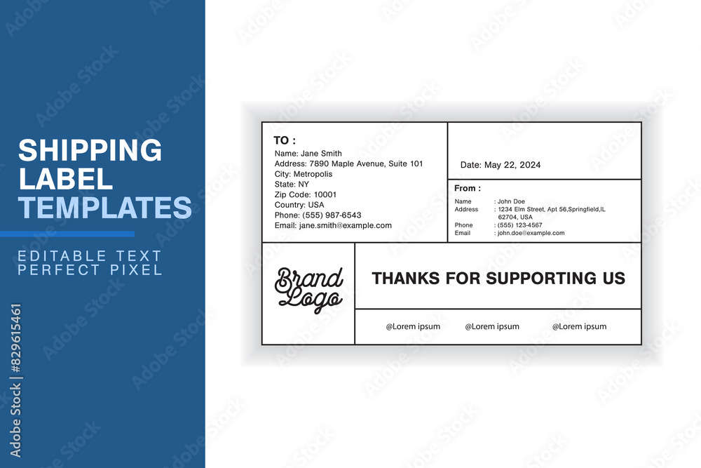 Obraz premium Custom Shipping Label Design Template with Sender, Recipient, Package Details