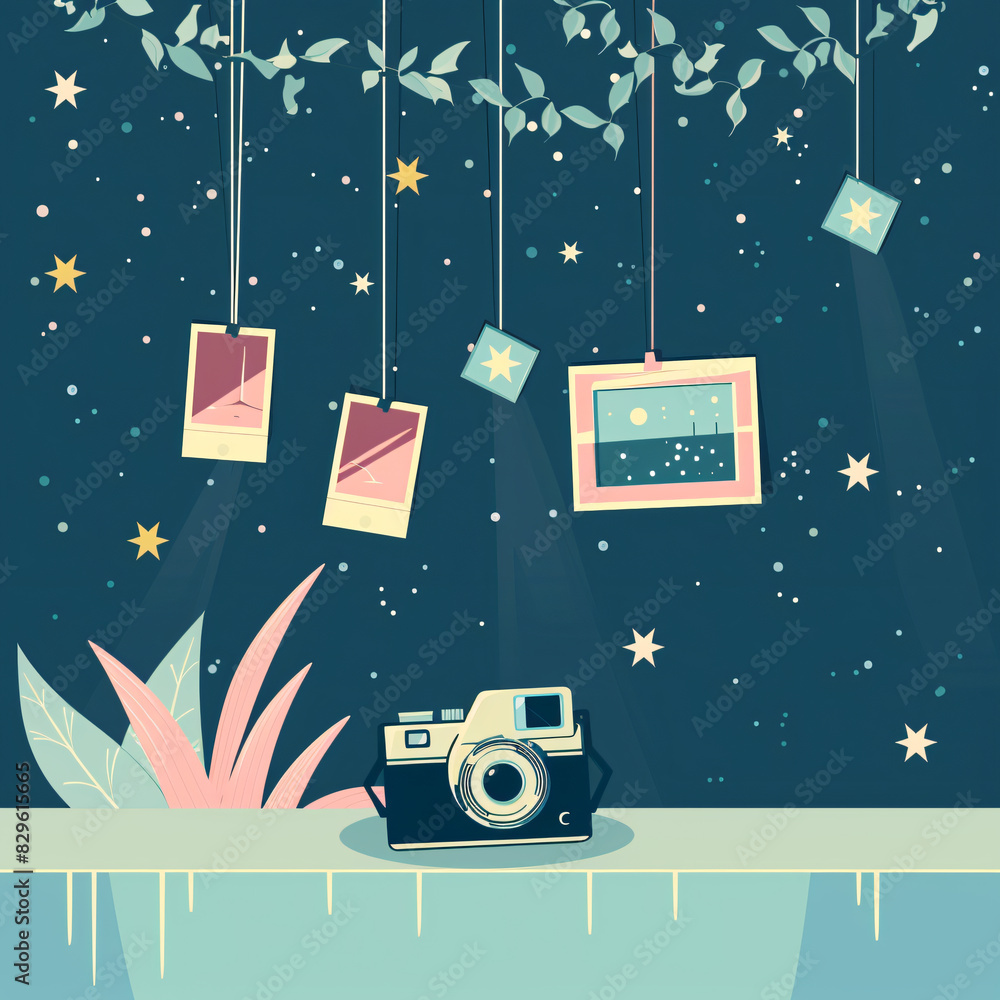 Obraz premium World Photography Day vector banner and logo. Celebrate Nature Photography Day with our social media post template featuring a line art camera design. Perfect for World Photography Day! 