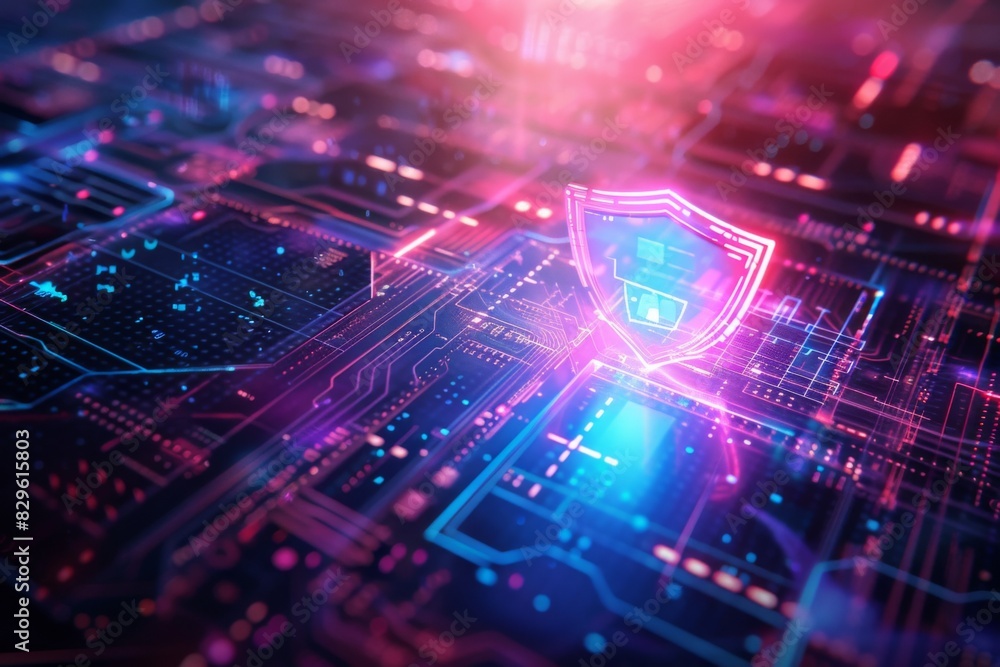 Fototapeta premium Digital Shield on Futuristic Cybersecurity Network