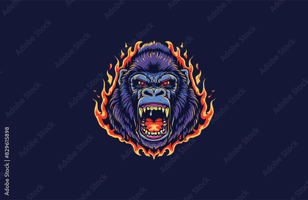 Angry kong on fire vector illustration logo or shirt design Angry kong on fire vector illustration logo or shirt design