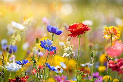 Vibrant Spring Flowers in Sunlit Garden