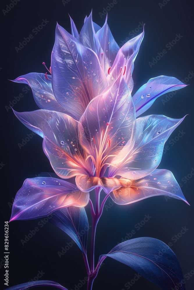 Elegant Purple Flower With Water Droplets Elegant Purple Flower With Water Droplets