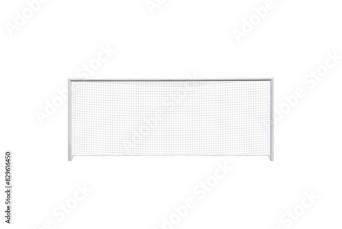 Transparent soccer goal with net on white background, ideal for sports-themed designs, presentations, and concepts photo
