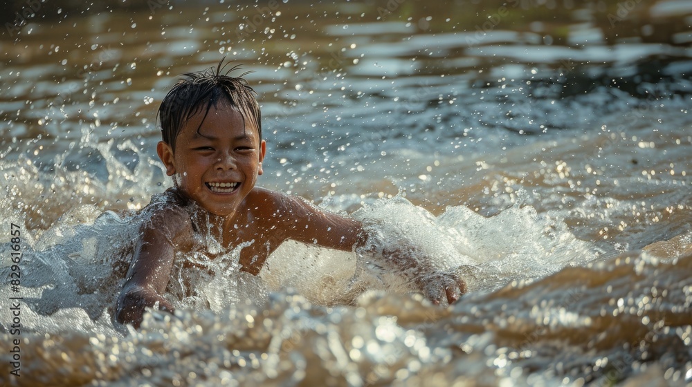 Obraz premium A dip in the cool waters of the river is a welcome respite after a day spent under the hot sun.