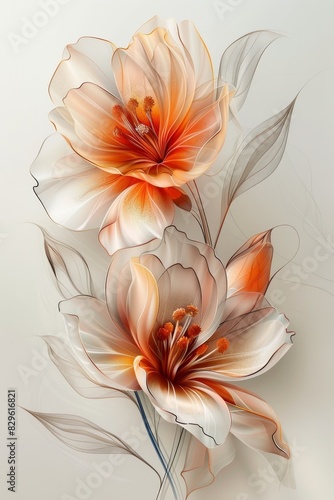 Two Delicate Flowers on White Background