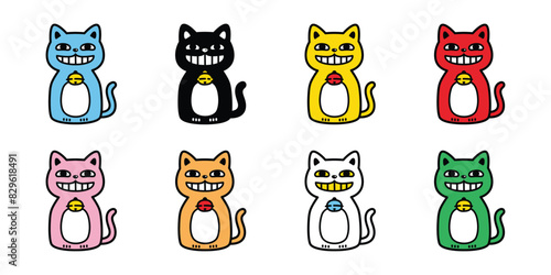 cat vector kitten smile face icon calico neko sitting pet cartoon character colorful munchkin illustration symbol clip art isolated design