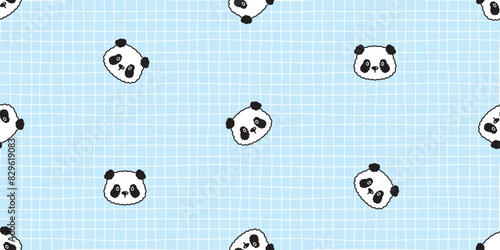 panda seamless pattern polar bear face head teddy vector pet cartoon doodle gift wrapping paper tile background repeat wallpaper scarf isolated illustration design
