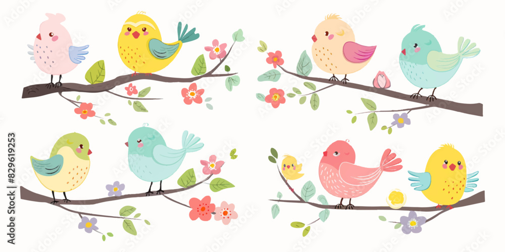 Vector illustration of bird set on white background