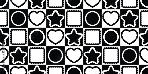 star seamless pattern fluffy heart square cartoon vector doodle checked gift wrapping paper tile background repeat wallpaper scarf isolated illustration design