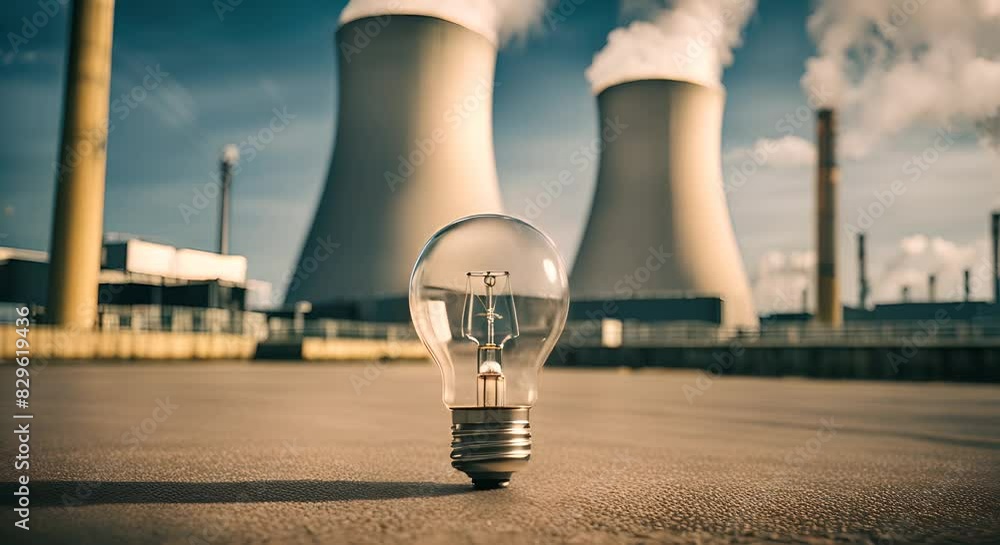Light bulb next to a nuclear power plant. Light bulb next to a nuclear power plant.