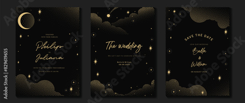 Elegant invitation card design vector. Luxury wedding card with firework, glitter spot texture on dark background. Design illustration for cover, poster, wallpaper, gala, VIP, happy new year. photo