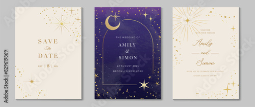 Elegant invitation card design vector. Luxury wedding card with firework, glitter spot, watercolor on light and purple background. Design illustration for cover, wallpaper, gala, VIP, happy new year. © TWINS DESIGN STUDIO