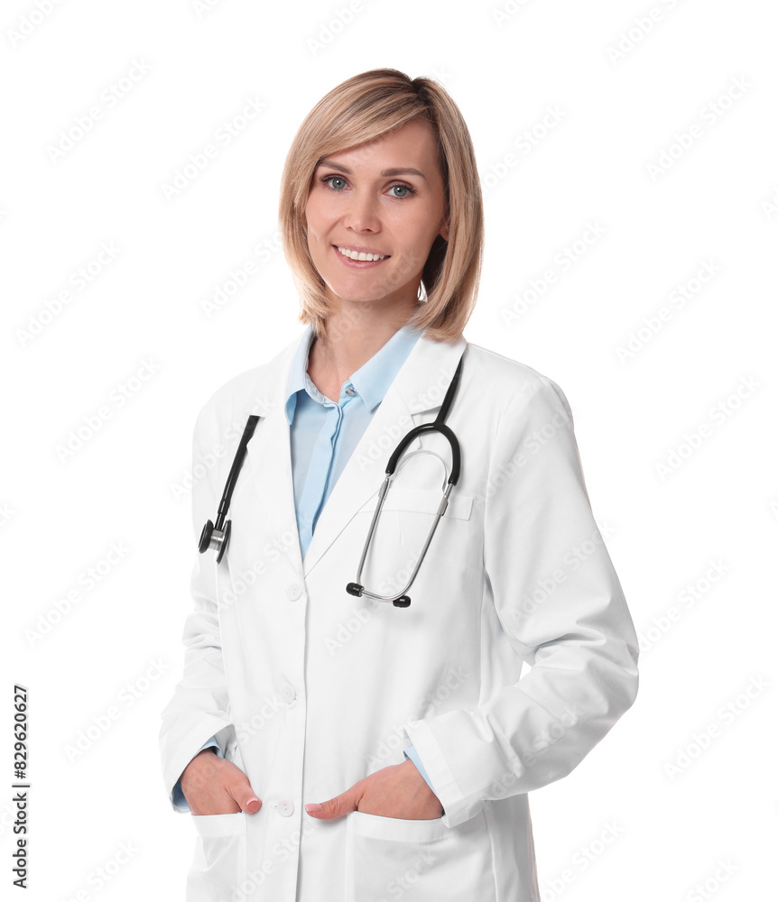 Smiling doctor in uniform on white background Smiling doctor in uniform on white background