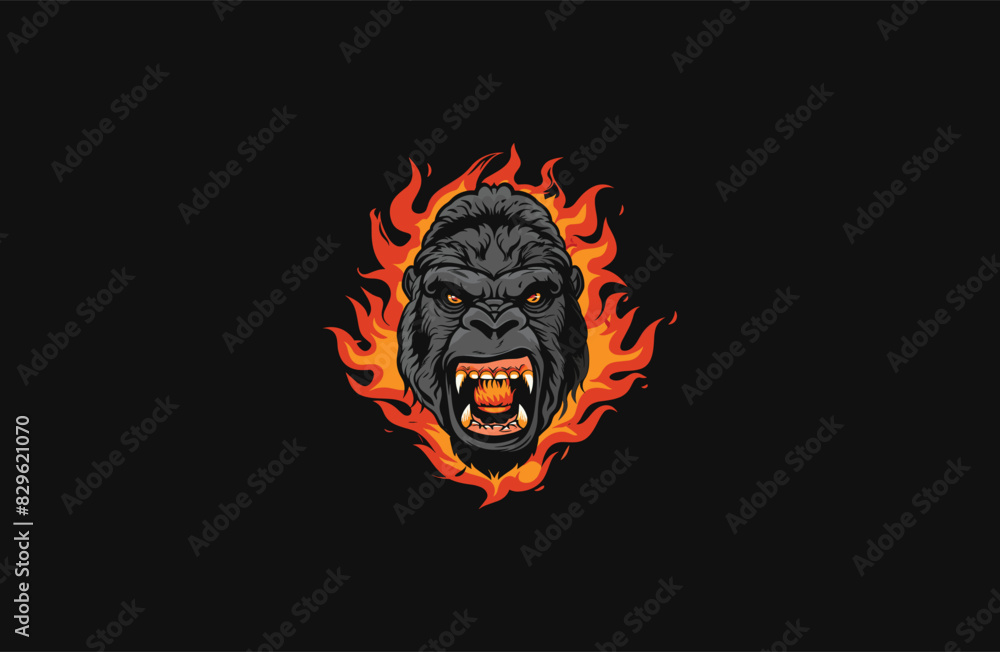Angry kong on fire vector illustration logo or shirt design Angry kong on fire vector illustration logo or shirt design