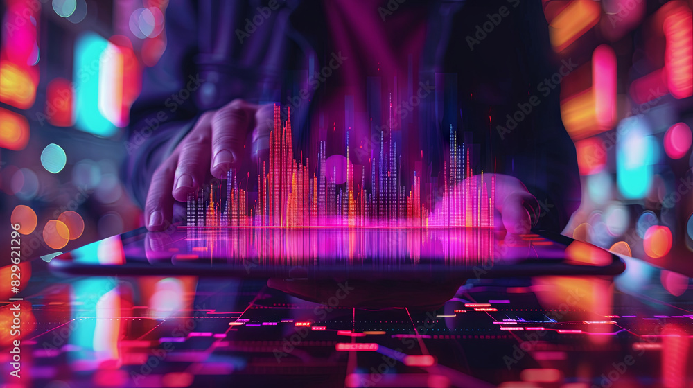 Obraz premium Business man holding tablet and showing hologram