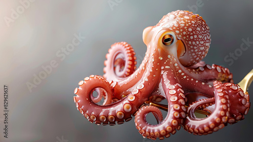 Raw tentacle of delicious octopus on a fork © Kateryna Kordubailo