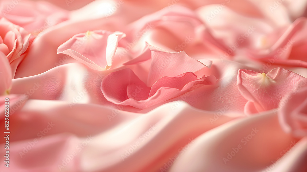 Close Up of Pink Rose & petals on bed. Close Up of Pink Rose & petals on bed.