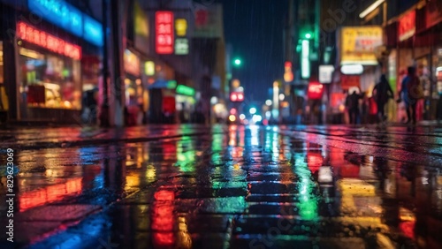Neon Reflections: A Rainy Night in the City © RTStudio