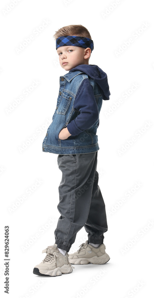 Happy little boy dancing on white background Happy little boy dancing on white background