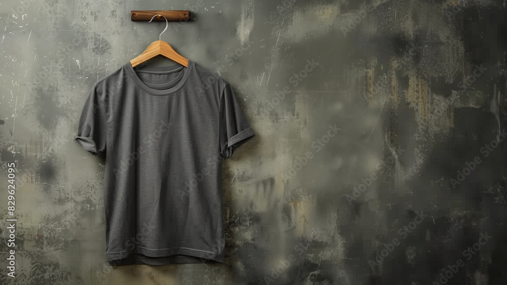 Gray T-Shirt Mockup on Grunge Background Gray T-Shirt Mockup on Grunge Background