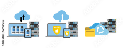 Online Cloud Computing: Server, Data Storage, Web Hosting. Database Documents and File Upload to Cloud Storage. Upload and Download Data, File Management Concept. Data Transferring, Backup. Vector.