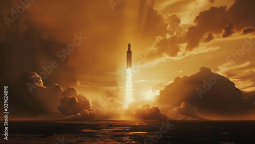 Liftoff: Cinematic Wide Shot of Rocket Silhouette