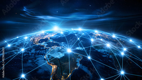 Fototapeta Naklejka Na Ścianę i Meble -  Connection lines around the Earth's surface, future technology backdrop with circles and lines. Internet, social media, travel, or logistical concepts